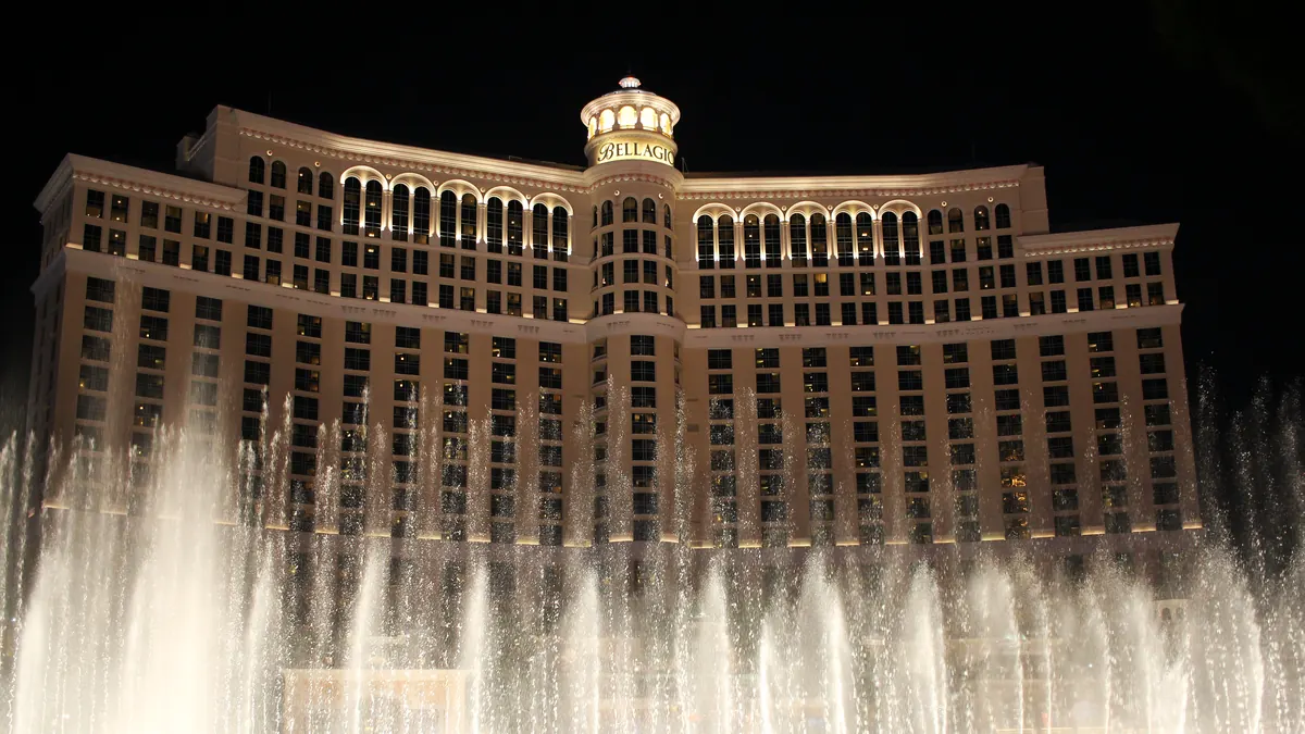 The Bellagio fountains in full display in front of the hotel