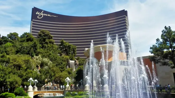 The bronze curved tower of Wynn Las Vegas