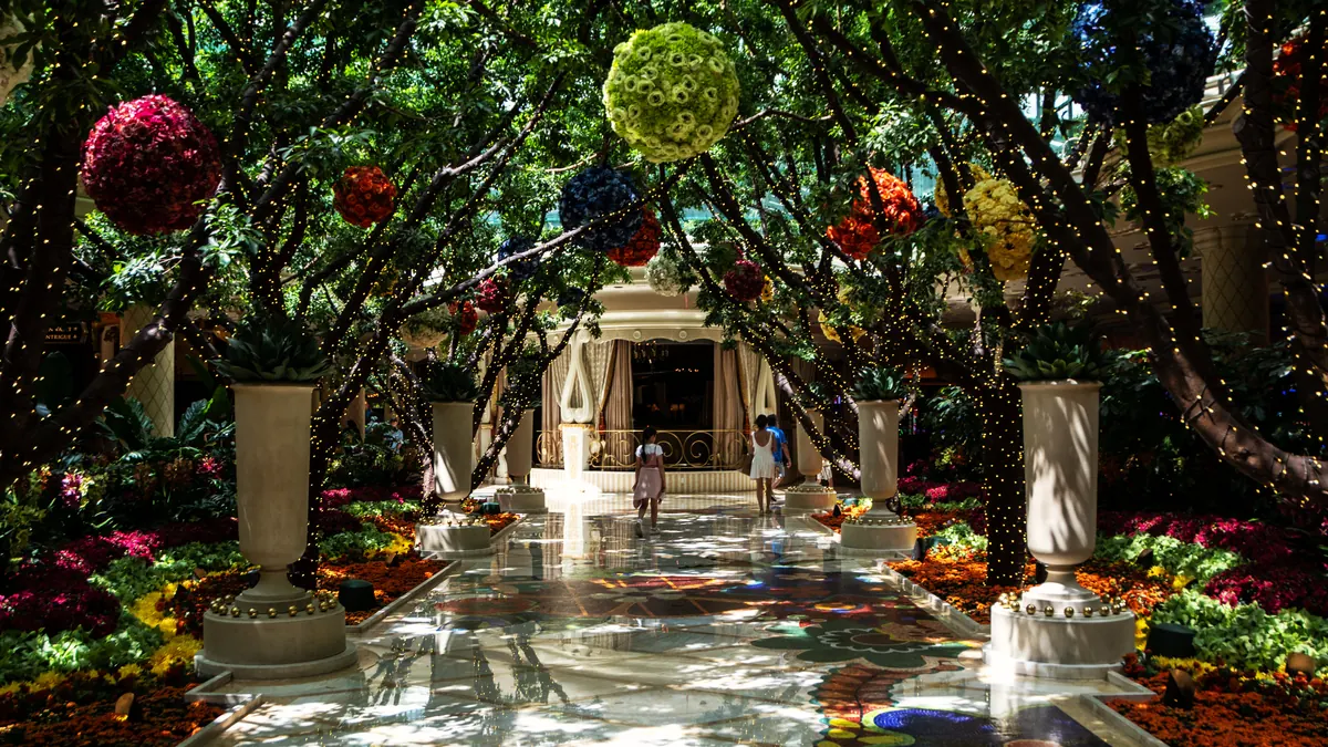 Flowers and trees in the indoor garden at Wynn Las Vegas